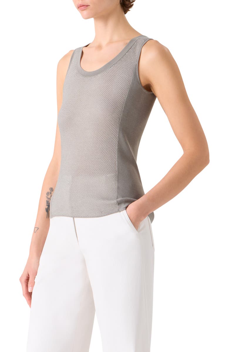 Akris Two-Tone Mesh Front Silk Sweater Tank, Alternate, color, Taupe White