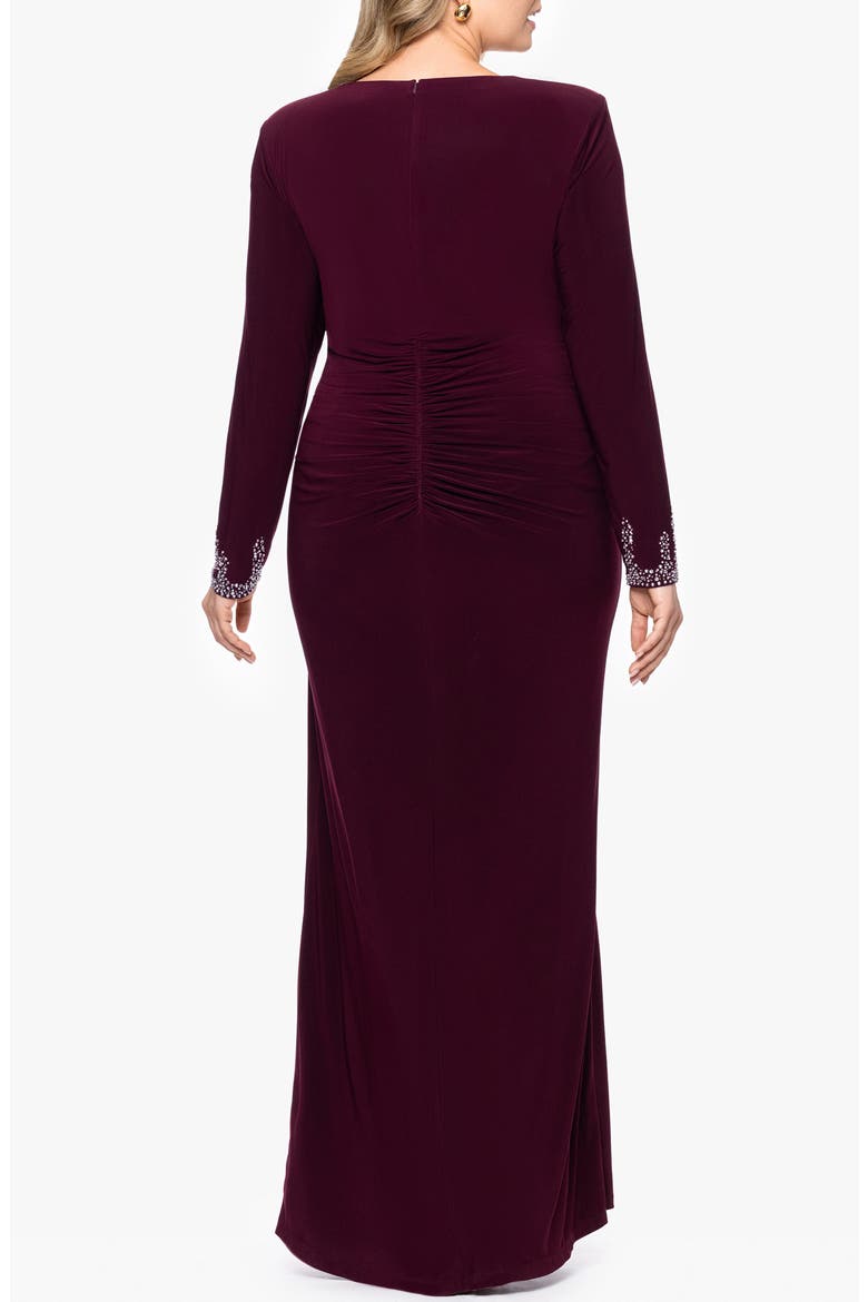 Bead Detail Long Sleeve Knit Gown, Alternate, color, WINE