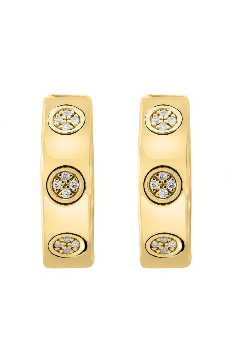925 Gold Plated Silver Bezel Set Diamond Station Huggie Earrings, Alternate, color, 14K Gold Plate