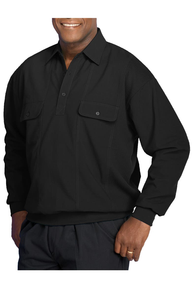 Big & Tall Long-Sleeve Mesh Panel Banded-Hem Shirt, Main, color, BLACK
