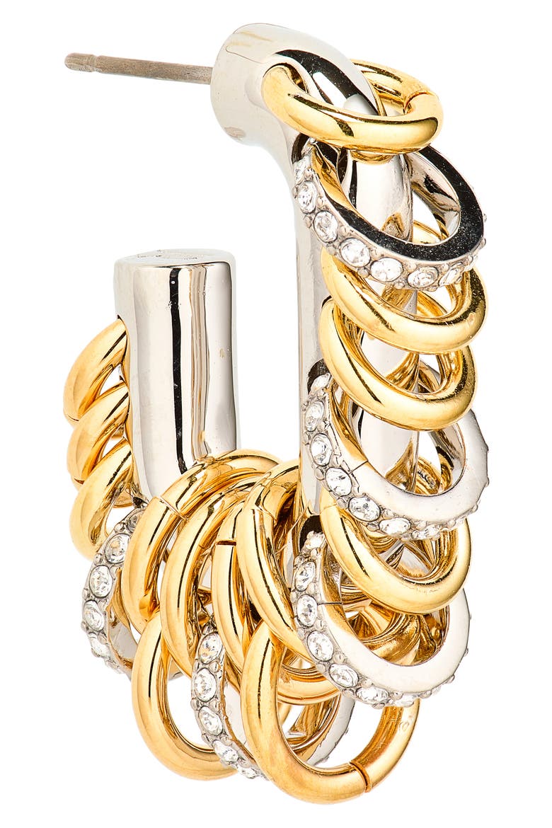 Small Punk XL Link Pierced Mixed Metal Open Oval Hoop Earrings, Alternate, color, GOLD / SILVER