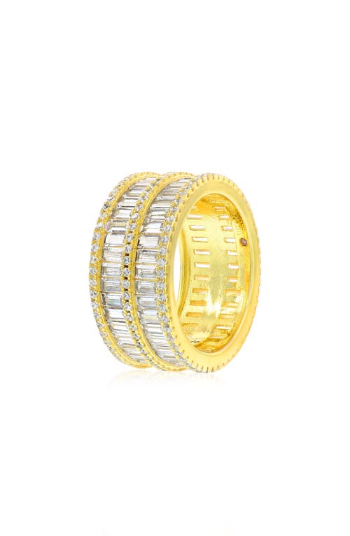 Suzy Levian Yellow Sterling Silver Cubic Zirconia Double Row White Baguette And Round Cut Wide Eternity Band