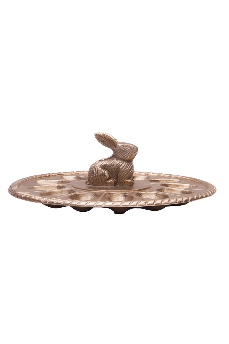 Easter Bunny Rabbit Gold Metal 12-Section Deviled Egg Serving Platter 10", Alternate, color, Gold