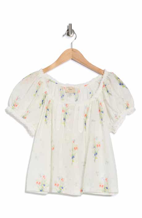 ELIE ELIE TAHARI Floral Puff Sleeve Cotton Top