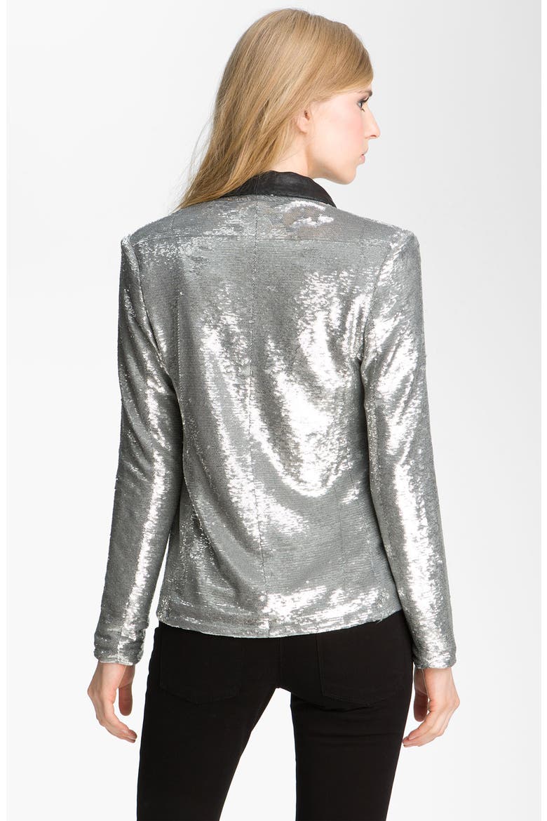 Sequin Tuxedo Blazer, Alternate, color, SILVER