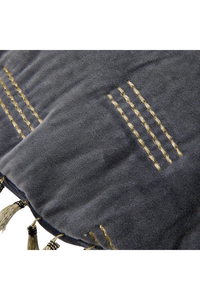Cotton Velvet Pillow with Metallic Embroidery and Tassels, Alternate, color, Blue