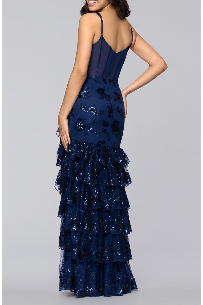 Sequin Embroidered Tiered Tulle Gown, Alternate, color, NAVY
