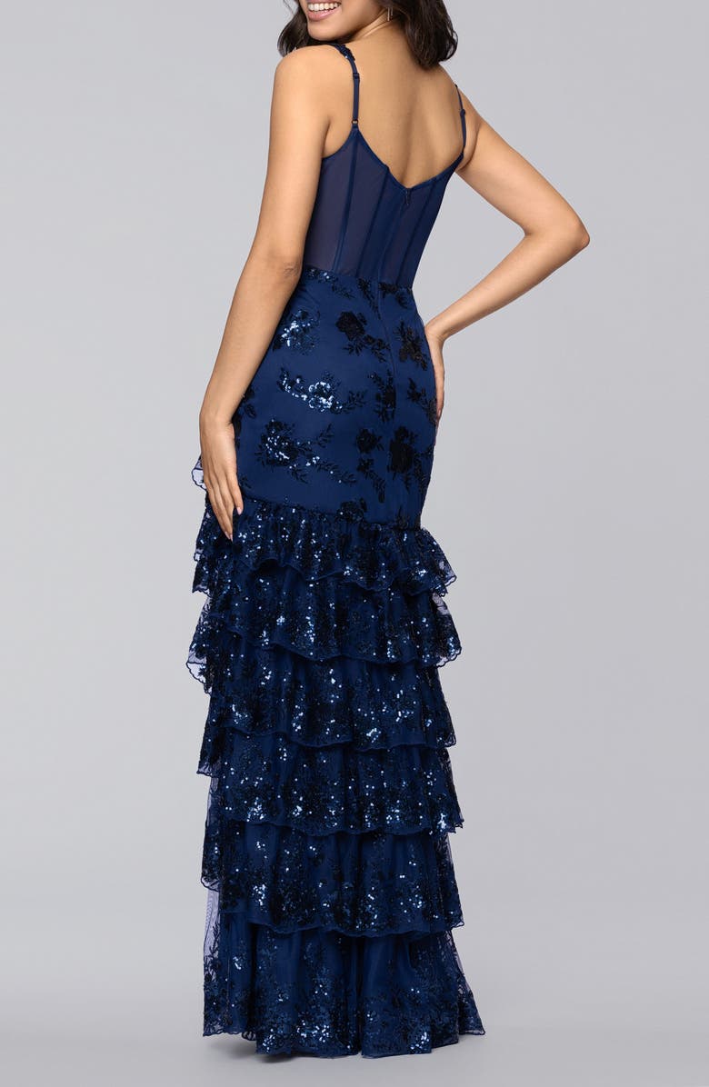 Blondie Nites Sequin Embroidered Tiered Tulle Gown, Alternate, color, Navy