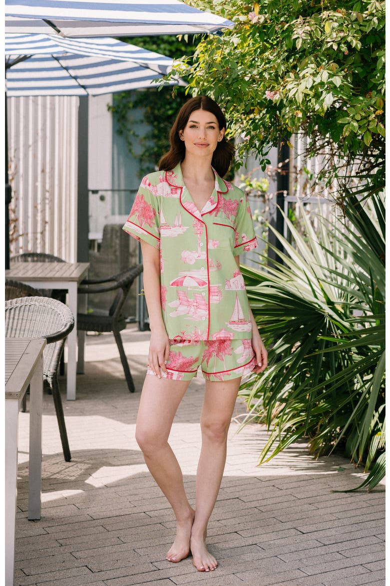 Florida Toile Shorts Set, Alternate, color, Green
