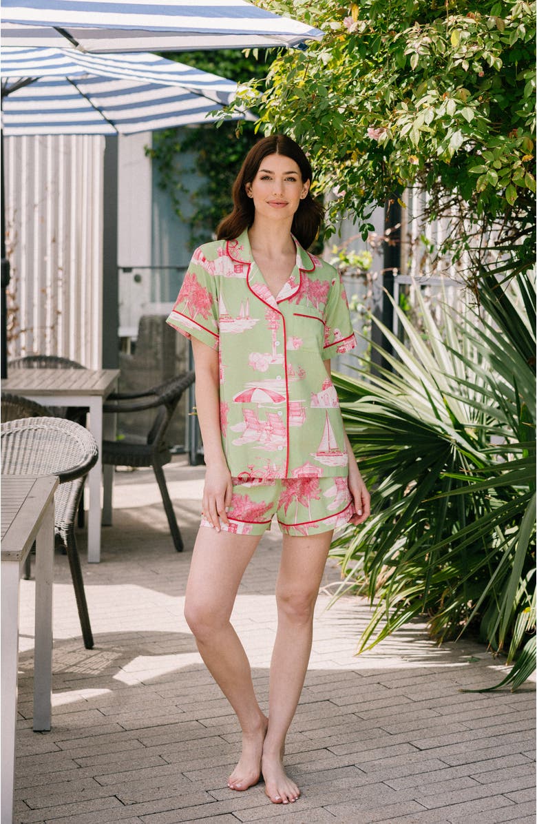 Katie Kime Florida Toile Shorts Set, Alternate, color, Green