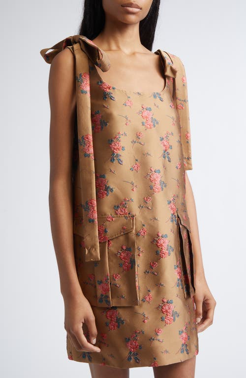 Monse Floral Embroidered Metallic Satin Cargo Minidress In Brown