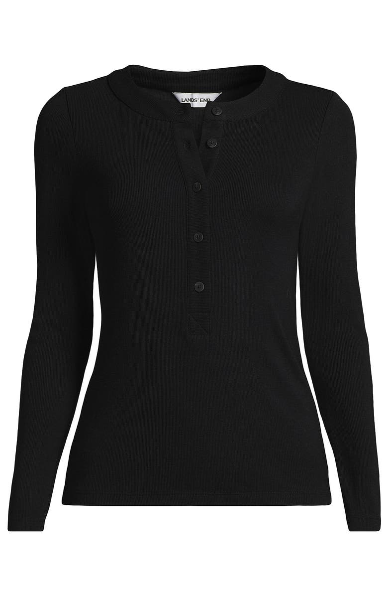 Lands' End Drapey Rib Skimming Long Sleeve Henley, Alternate, color, Black