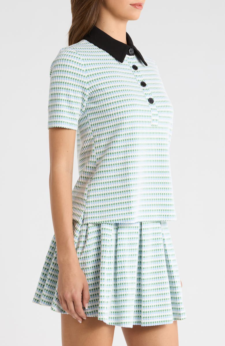 MAUDE CLUB Charlie Contrast Collar Geo Print Top, Alternate, color, White Light Blue Multi
