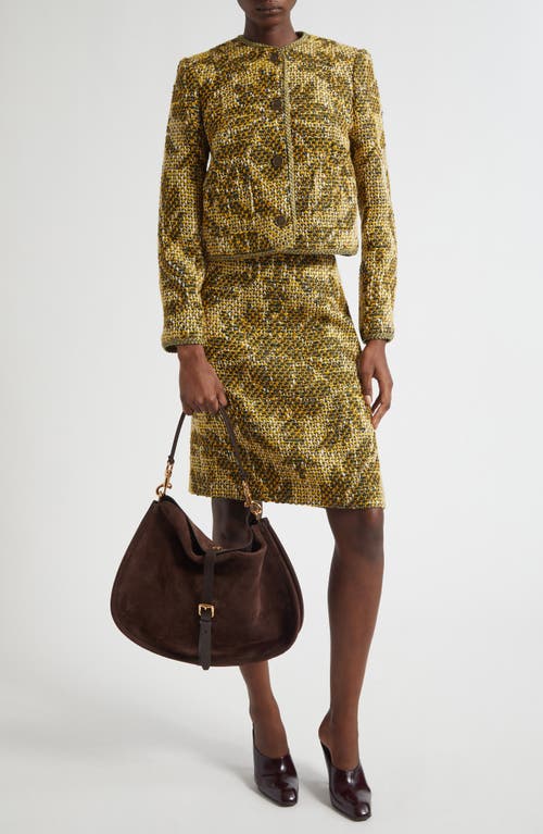 Etro Jacquard Floral Basket Weave Wool Skirt In Green