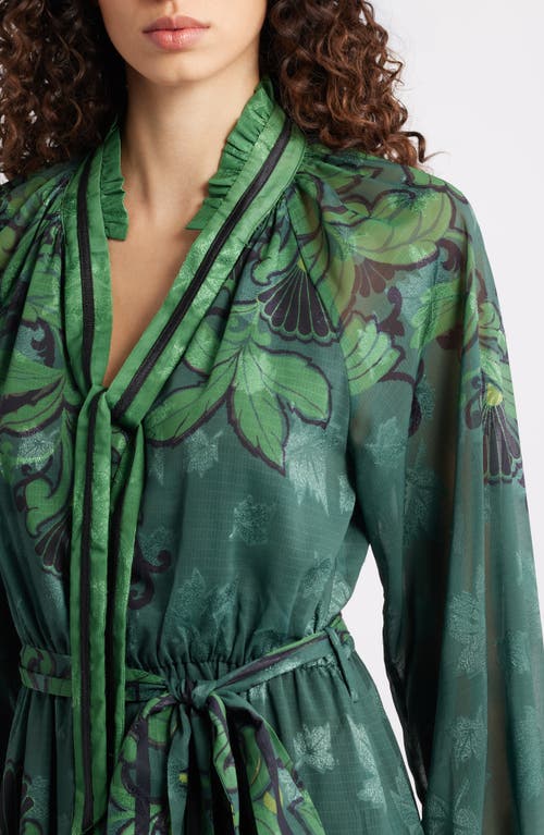 Ciebon Natalie Metallic Mixed Print Long Sleeve Dress In Green