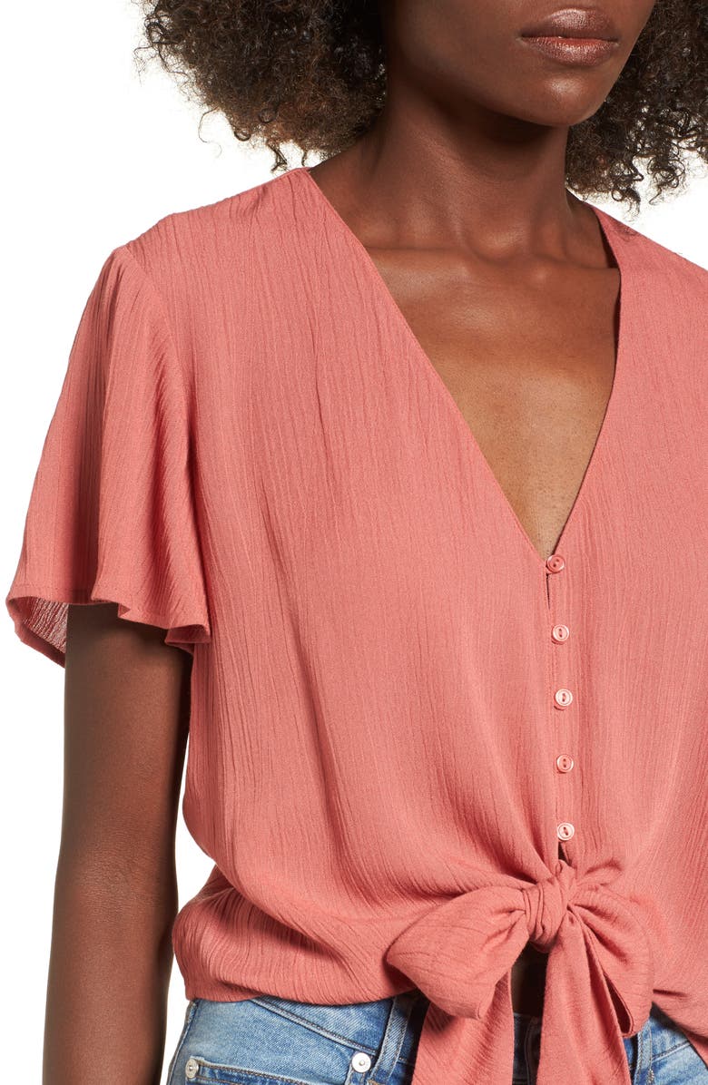 All in Favor Knot Front Shirt, Alternate, color, 