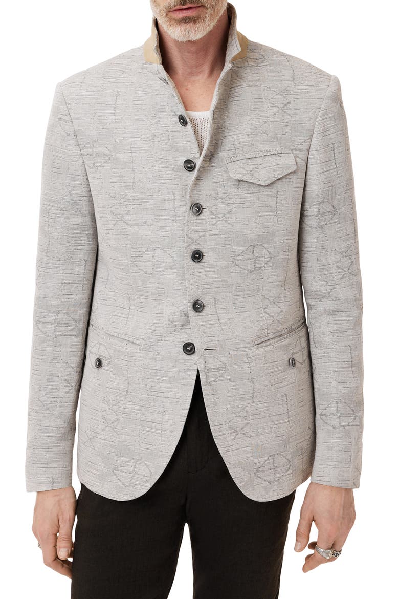 Ollie Cotton & Linen Blend Jacquard High Button Jacket, Main, color, TWINE