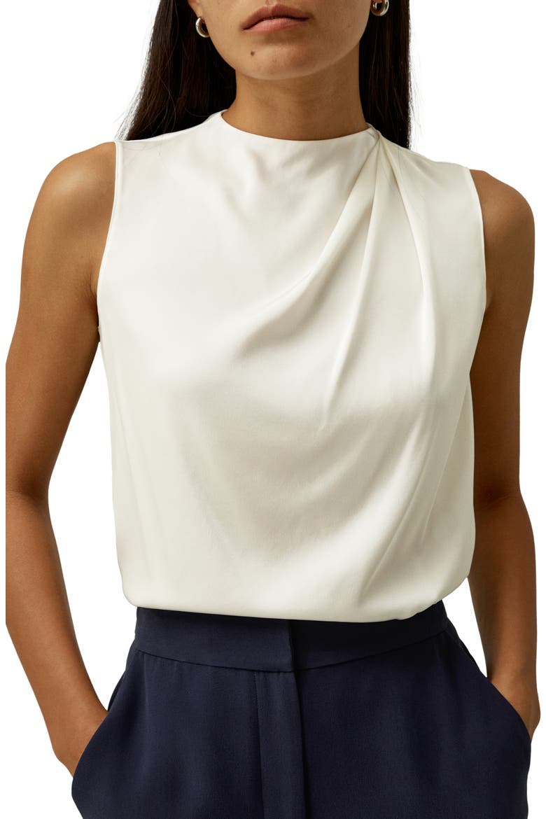 Women's Sleeveless Minimalist Silk Top, Main, color, White