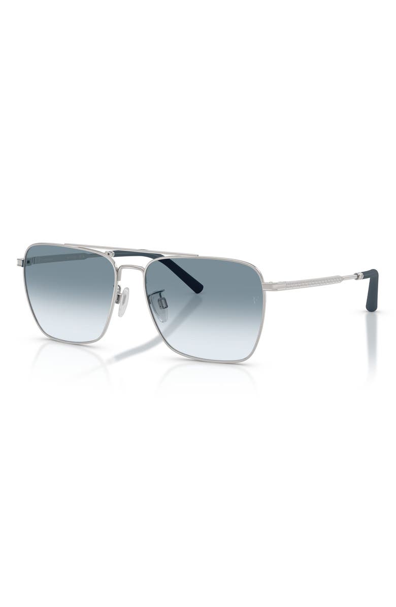 Oliver Peoples x Roger Federer R-15 56mm Polarized Square Sunglasses, Alternate, color, Brushed Silver / Sky Gradient