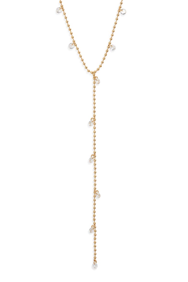 Scattered Cubic Zirconia Y-Necklace, Main, color, CLEAR- GOLD