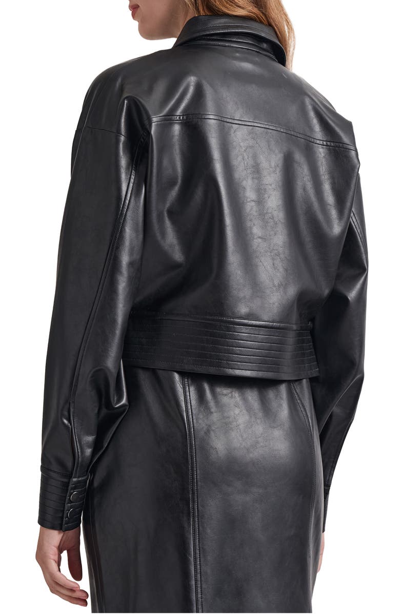 Misook Crop Faux Leather Moto Jacket, Alternate, color, 