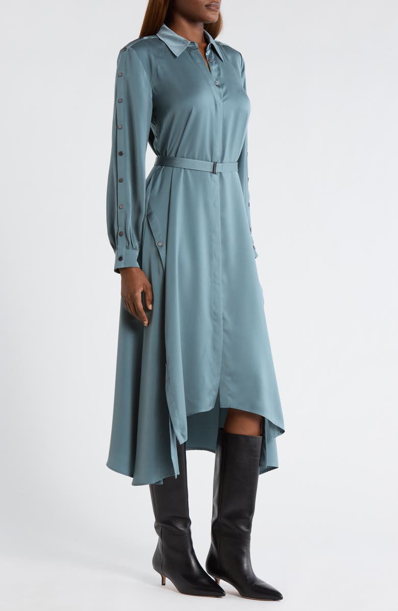 AllSaints Lexi Long Sleeve High-Low Shirtdress, Alternate, color, Steel Blue