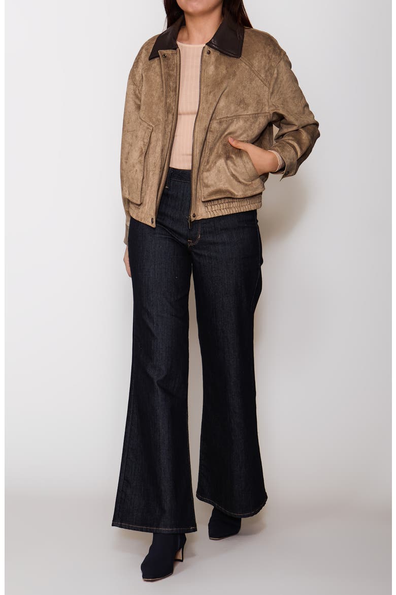 Faux Suede Bomber Jacket, Alternate, color, TAUPE