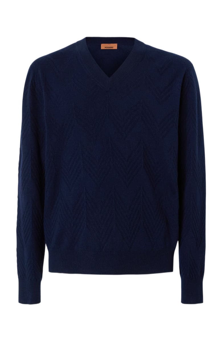 Missoni Tonal Cashmere V-neck And Zigzag Pullover, Alternate, color, Navy