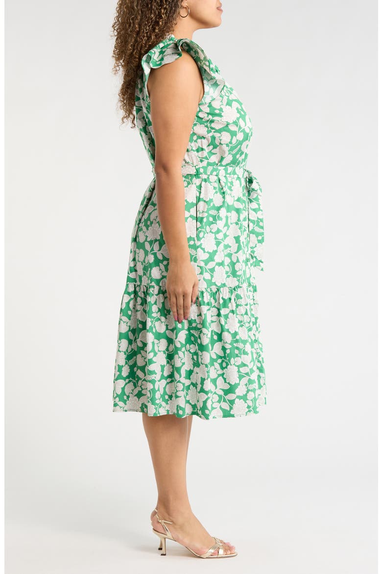 Baxley Floral Flutter Sleeve Cotton Dress, Alternate, color, GREEN-GREY