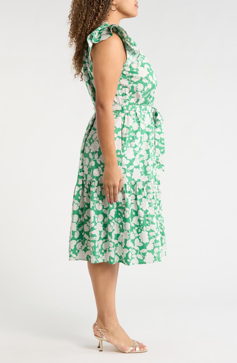 SUGARLIPS Baxley Floral Flutter Sleeve Cotton Dress, Alternate, color, Green-Grey
