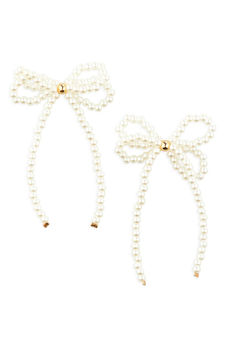 Cara Faux Pearl Bow Earrings, Main, color, White