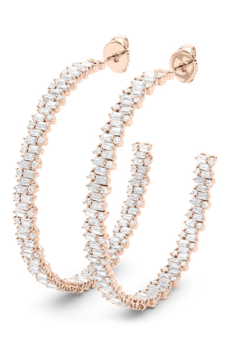 Baguette & Round Brilliant Lab Created Diamond Hoop Earrings, Main, color, 18K ROSE GOLD