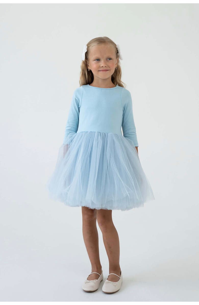 Mini Celebrities Cotton Tulle Dress, Alternate, color, Cool Blue