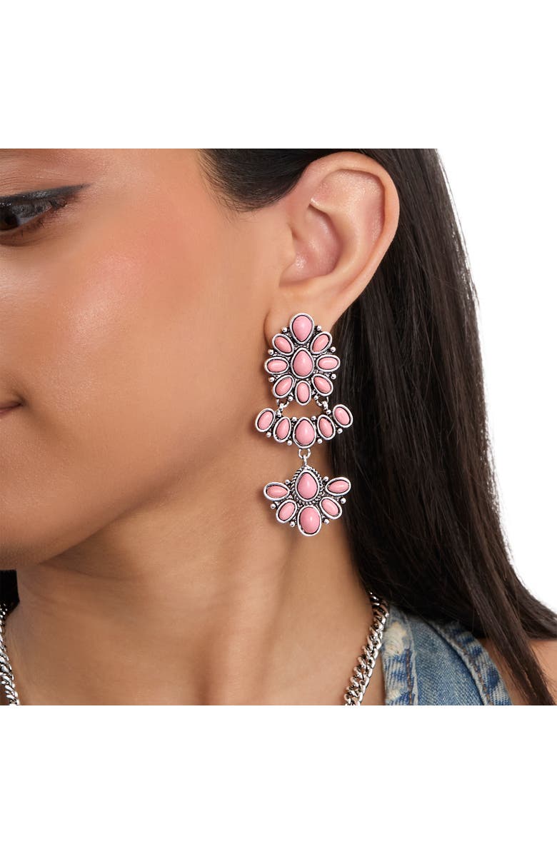 Jessica Simpson Pink Stone Statement Drop Earrings in Floral Shape, Alternate, color, Pink/Silver