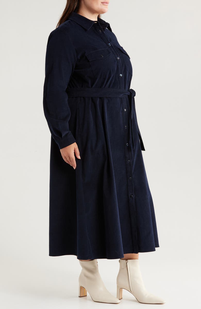 Marina Rinaldi Eolie Tie Belt Long Sleeve Corduroy Shirtdress, Alternate, color, 