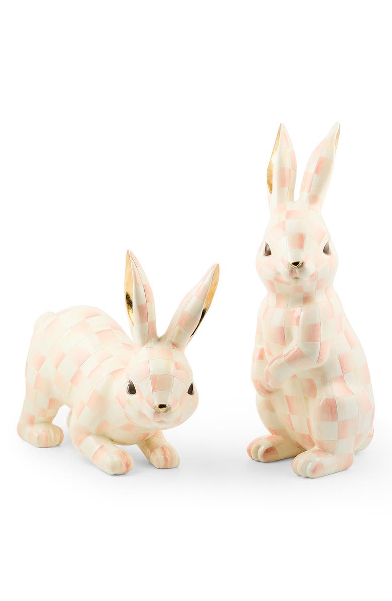MACKENZIE CHILDS Rosy Check Set of 2 Trophy Bunnies, Main, color, 