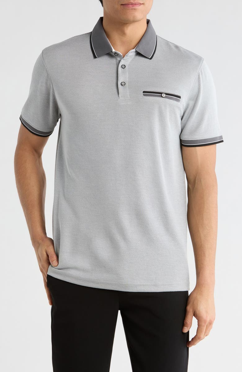DENIM AND FLOWER Grey With Black nd White Tipping Polo, Main, color, Grey