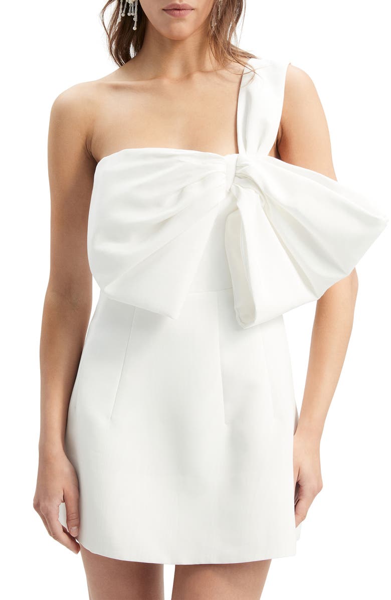 Bardot Bella Bow One-Shoulder Minidress, Alternate, color, Orchid Wht