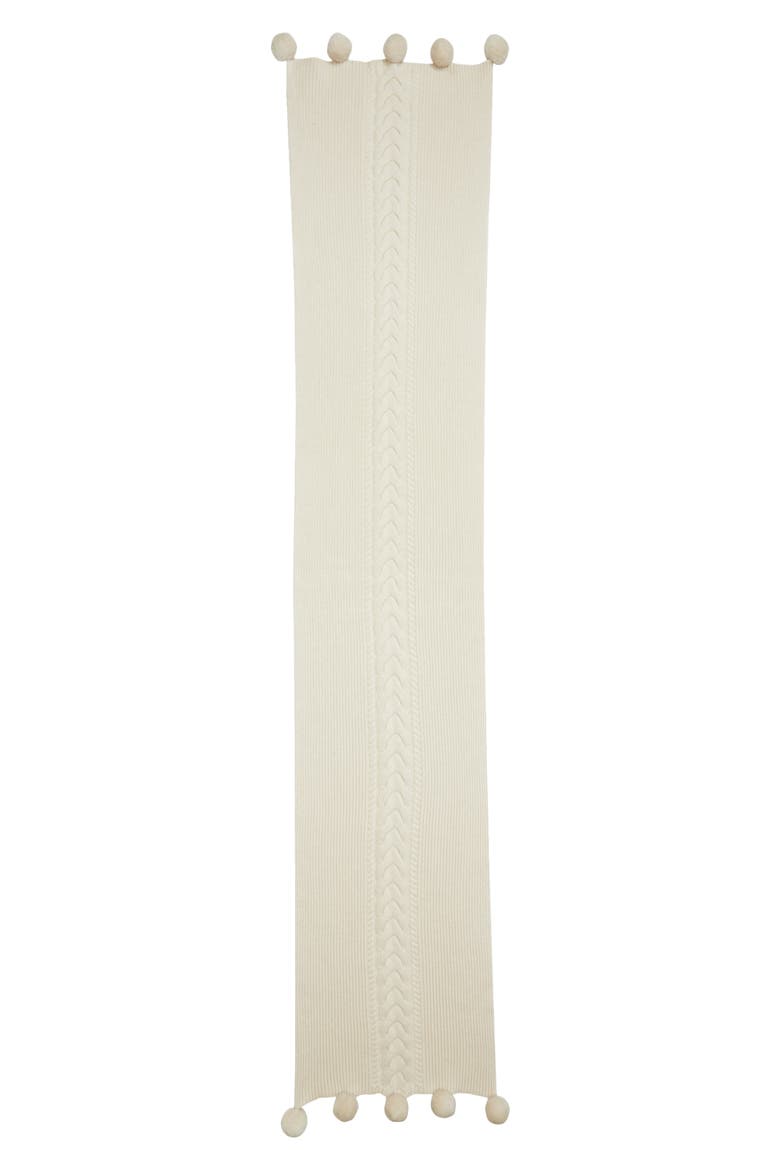 Pompom Fringe Mixed Stitch Cashmere Scarf, Main, color, BUFF MELANGE