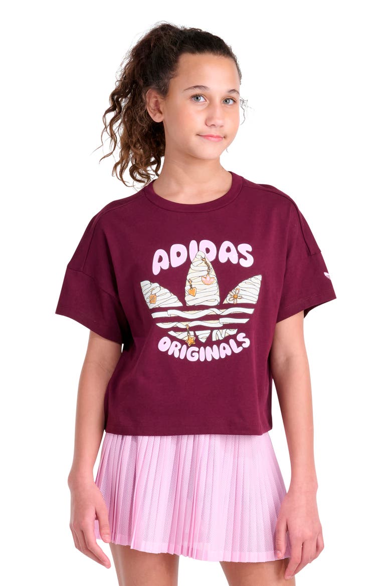 Kids' Trefoil Lace Graphic Tee, Main, color, DARK RED