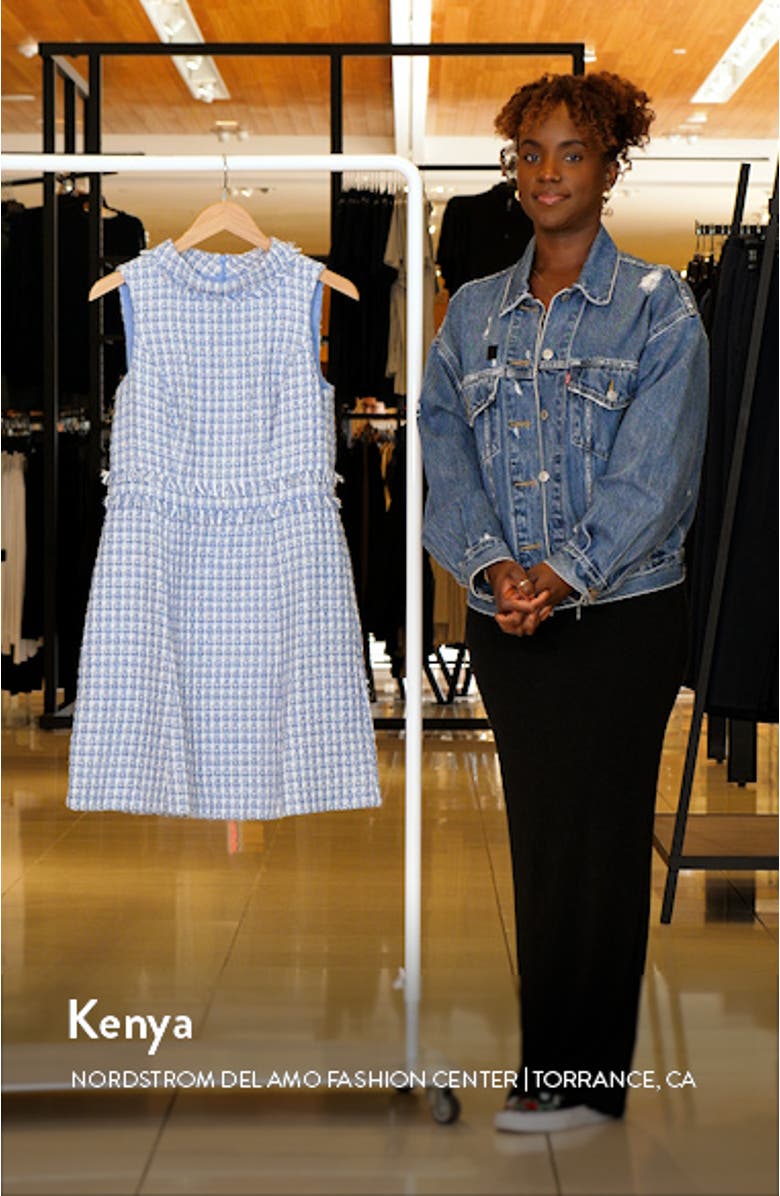 Sleeveless Mock Neck Tweed A-Line Dress, sales video thumbnail