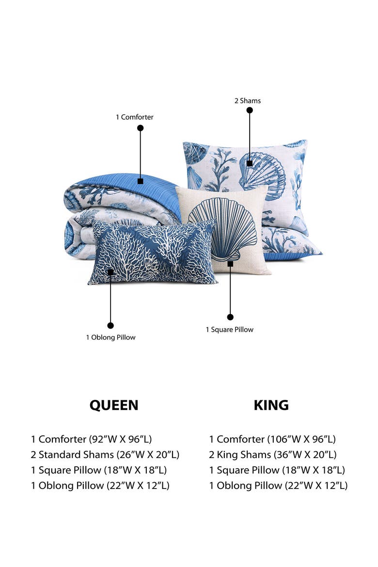 Shells and Seaplants Cotton Sateen Comforter Set, Alternate, color, BLUE