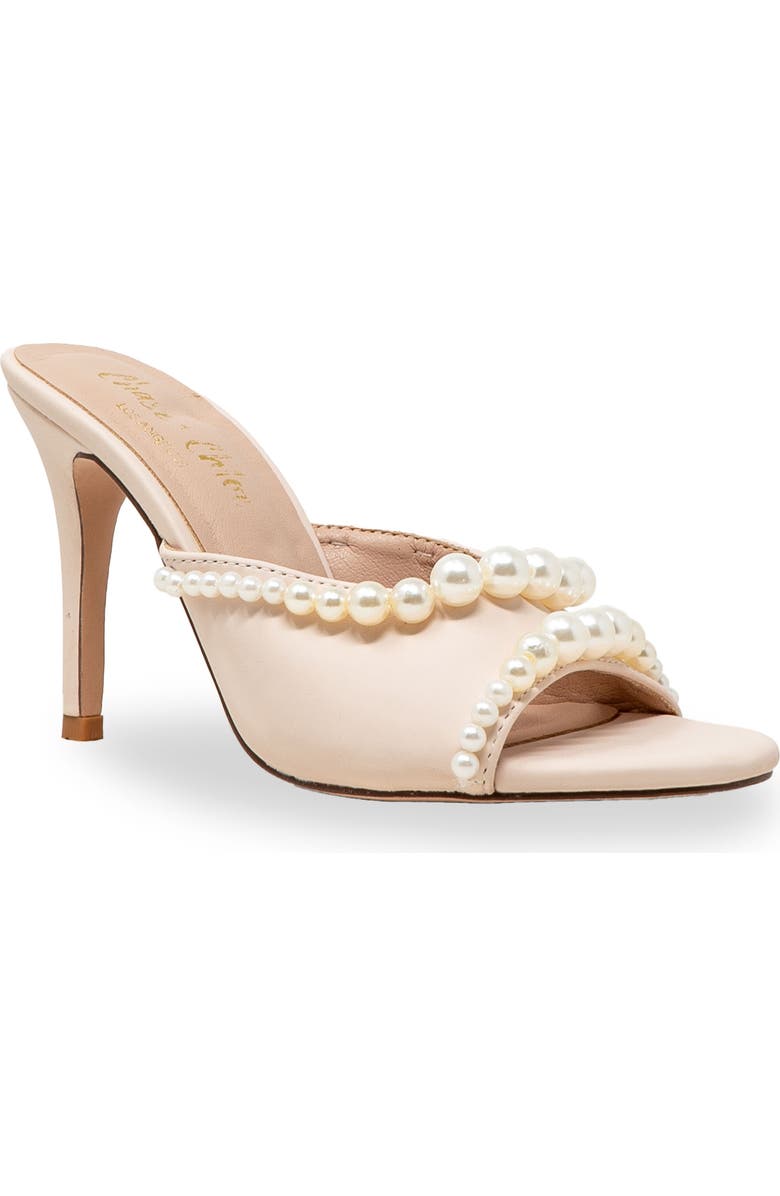 CHASE AND CHLOE Faux Pearl Embellished Sandal, Main, color, Beige