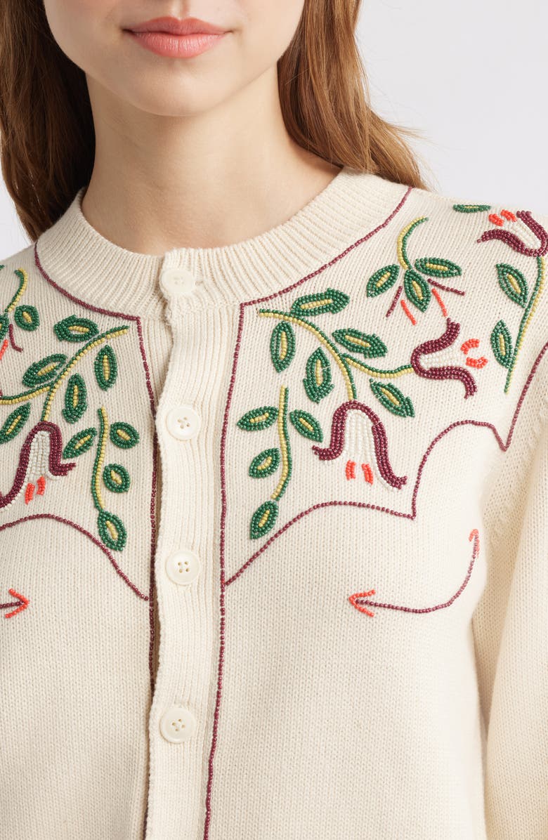 THE GREAT. The Western Beaded Cotton Cardigan, Alternate, color, 