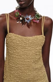 Bimba y Lola Flowers Necklace with Chain and Silver Pearls