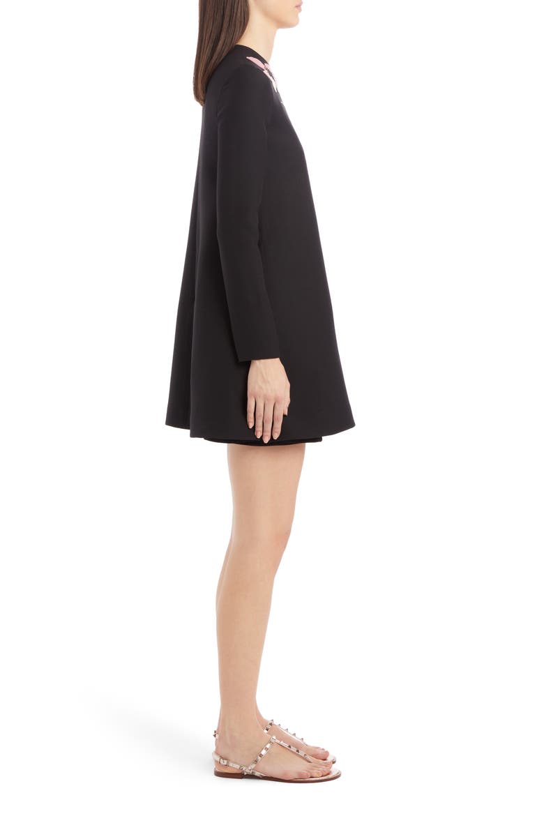 Beaded Floral Intarsia Long Sleeve Wool & Silk Minidress, Alternate, color, NERO