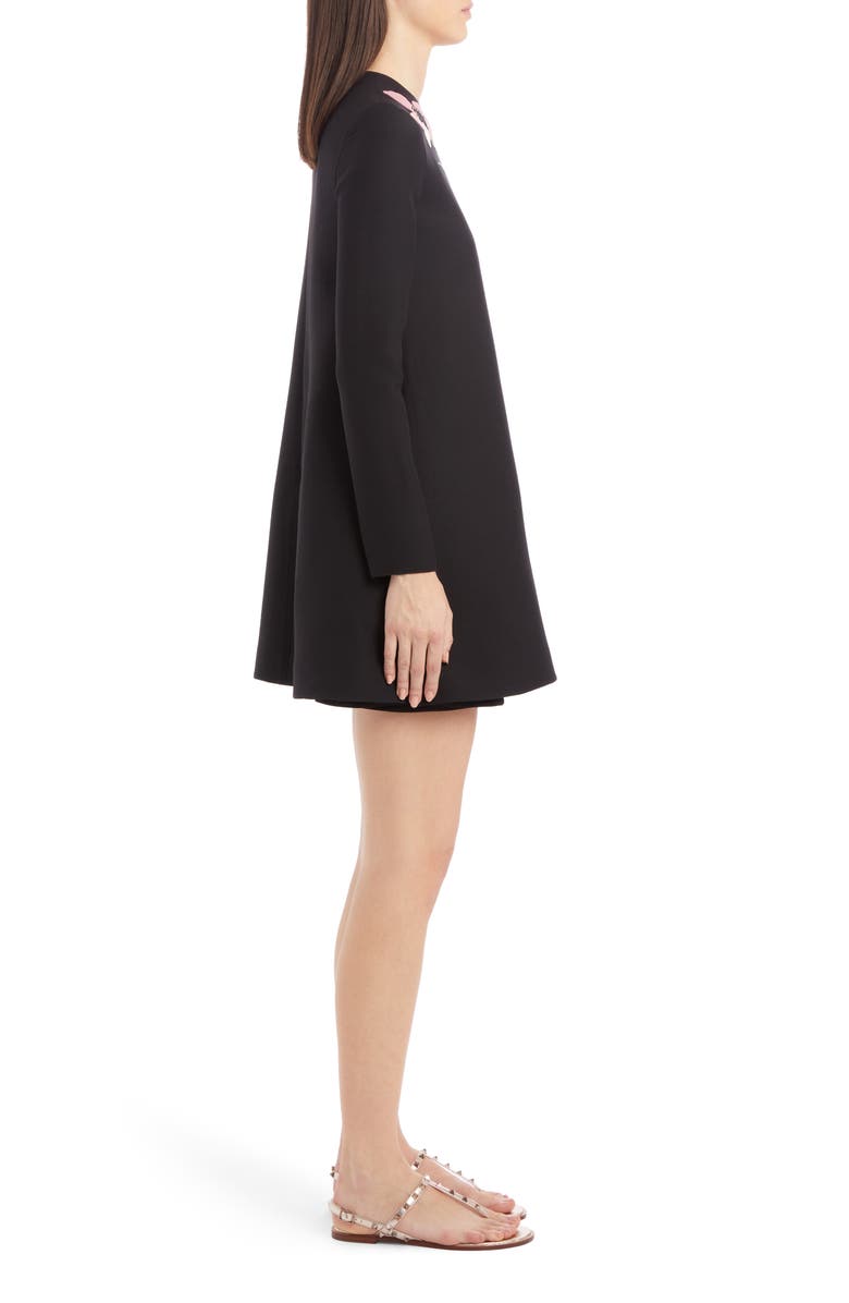 Valentino Beaded Floral Intarsia Long Sleeve Wool & Silk Minidress, Alternate, color, 