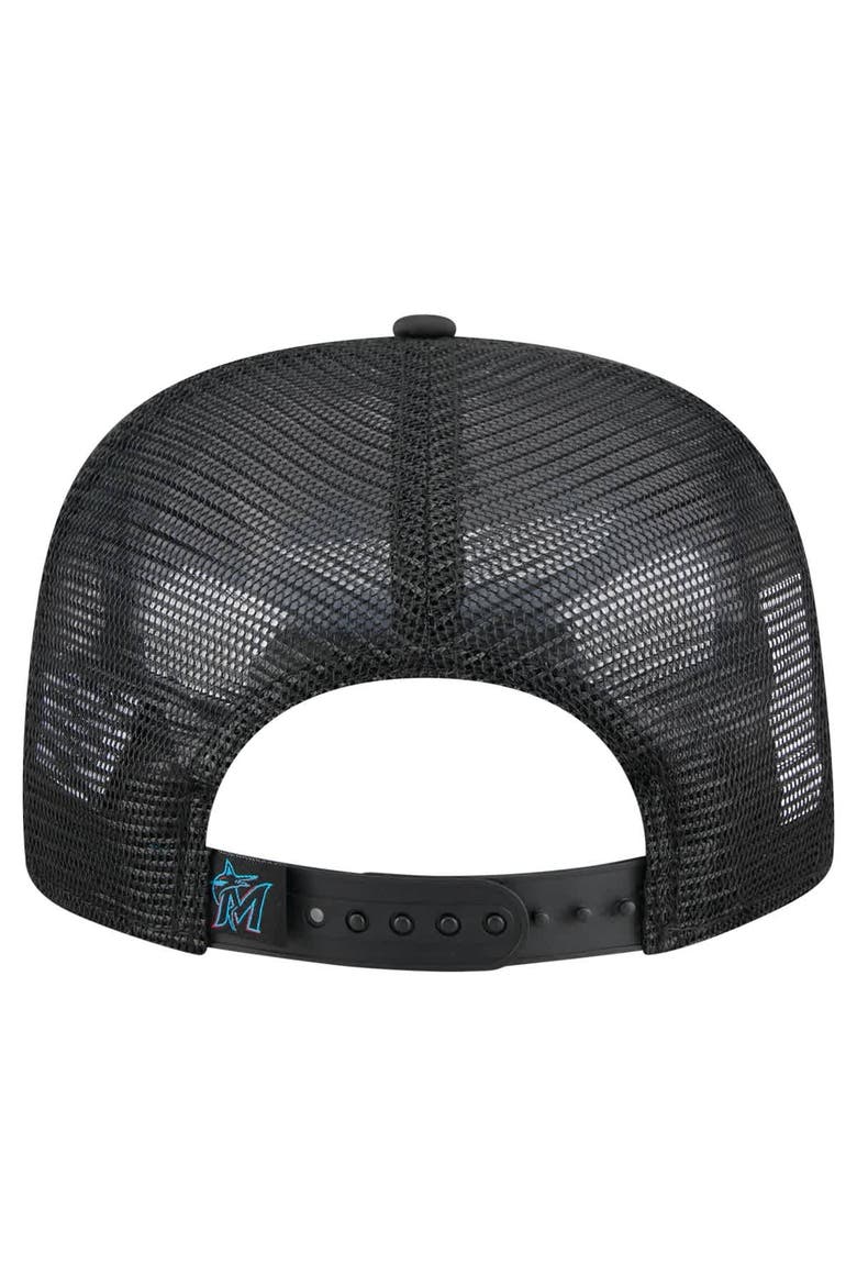 Men's New Era Black Miami Marlins Retro Satin Script Golfer Adjustable Hat, Alternate, color, Black
