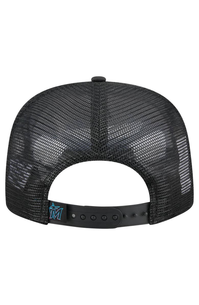 New Era Men's New Era Black Miami Marlins Retro Satin Script Golfer Adjustable Hat, Alternate, color, Black