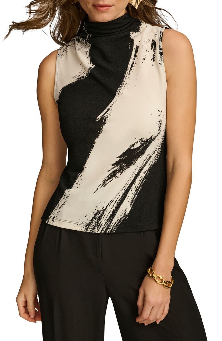 Donna Karan New York Abstract Print Sleeveless Funnel Neck Knit Top, Main, color, Black Multi